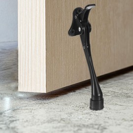 M METERXITY 1-Pack Door Stoppers, 6 Inch Aluminum Alloy Kick Down Door Stop with Adjustable Height for Living Room/Bedroom/Bathroom, Doorstop Holder [Black]