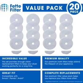 Fette Filter - Cloth Dryer Filters Compatible with Sonya, Panda, Avant, Magic Chef Dryers - Multi Pack (Pack of 16)