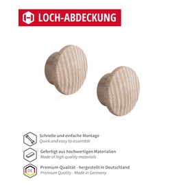 Gedotec Cover Caps Hole Covers Wood for Blind Bore Diameter 10 mm | Solid Wood Natural Ash | Total Diameter 15 mm | Caps Round for Pressing in | Pack of 20 - End Caps for Furniture & Screw Holes