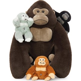 MaoGoLan 4Pcs Giant Gorilla Stuffed Animals -19.6" Large Brown Gorilla Plush with 3 Babies Stuffed Gorilla Inside, Soft and Cuddly Companion Plush Toy Gifts for Kids,Children,Boys,Girls