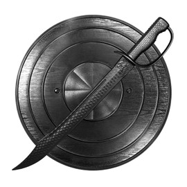 ArmaForge 19-Inch Knight Round Shield & Katana Sword Set - Lightweight and Durable Polypropylene - Training Gear for Martial Arts, LARP,Black