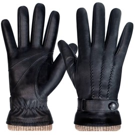 LOKZEER Leather Winter Gloves (Black, M), Black, Medium