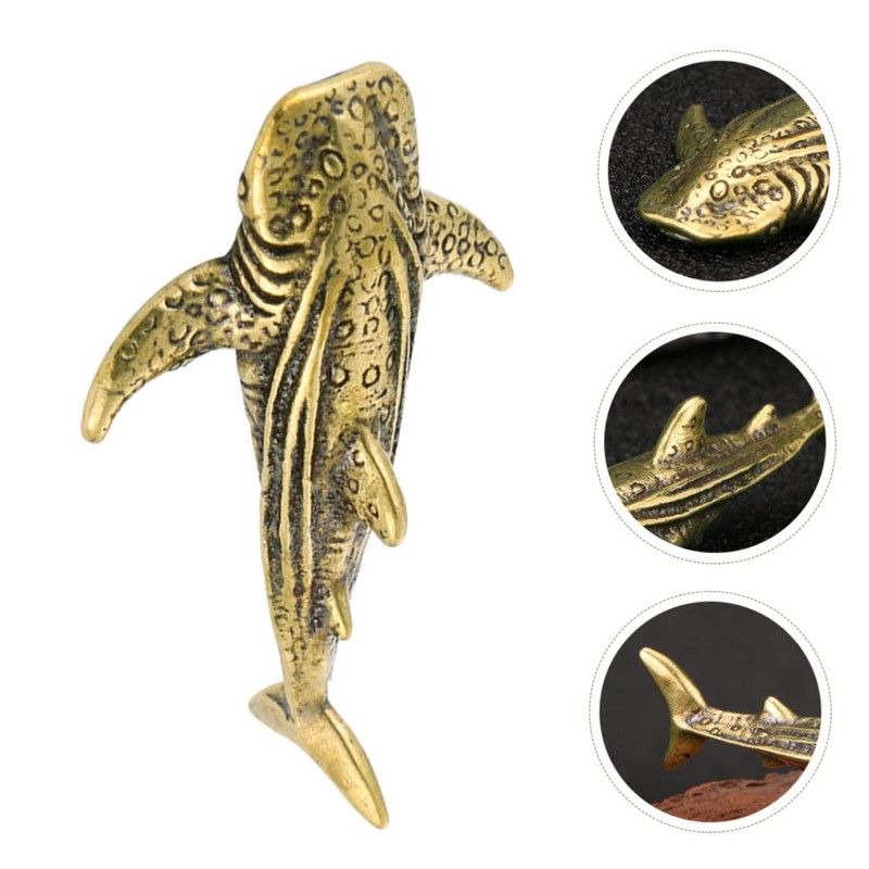 CORHAD Brass Shark Ornament Unique Desktop Decoration Small Shark Sculpture