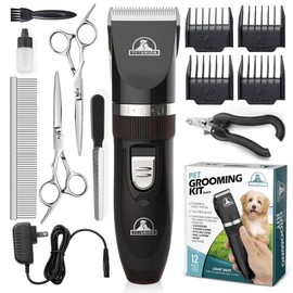 Pet Union Professional Dog Grooming Kit - Cordless Low Noise Dog Clippers for Grooming Thick Coats - All Pet Safe Cat Hair Trimmer - Pet Grooming Kit Includes Dog Hair Clippers, Nail Trimmer & Shears
