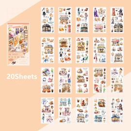Aesthetic Journaling Sticker Books for Adults - Pre-Cut Scrapbook Stickers Vintage 20 Sheets Junk Journal Supplies Watercolor Scrapbooking Stickers Planner Cottagecore Decorative DIY Arts Craft Making