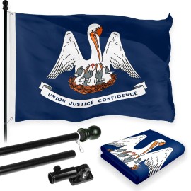 UD_G128 Combo Pack: 6 Feet Tangle Free Spinning Flagpole (Black) Louisiana LA State Flag 3x5 ft Printed 150D Brass Grommets (Fla