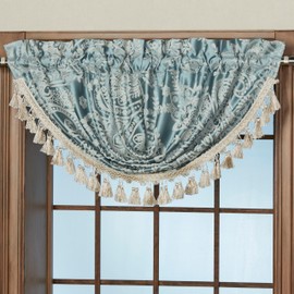 Touch of Class Romantic Regency Jacquard Scrollwork Parisian Blue Waterfall Valance 52 x 30 | Elegant Style Valances for Bedroom, Living Room, Window Treatment
