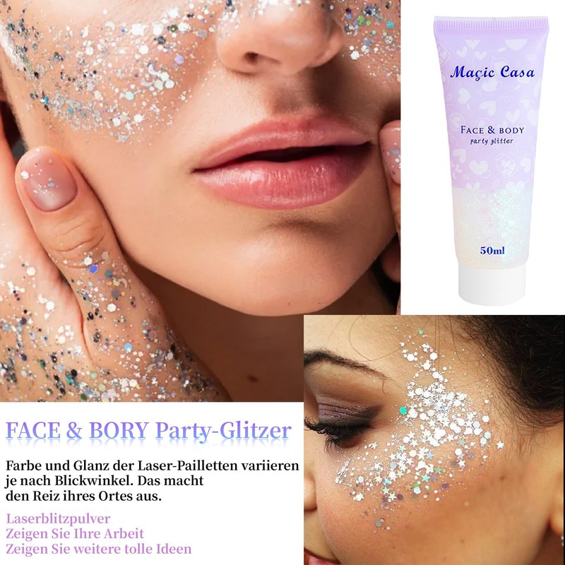 Festival Glitzer Gesicht Set, Body Glitter Gel*1 Glitzersteine Gesicht*3 Glitzersteine