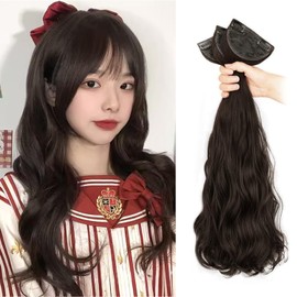 Sofeiyan Long Collar Wig, Curl, 23.6 inches (60 cm), Clip Type, Set of 3, One Touch Extension, Free Combination, Wig Partial Wig, Daily Use, Heat Resistant, Brown Black