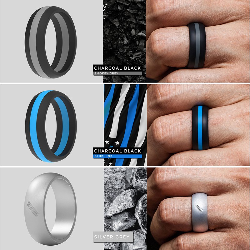 ThunderFit Silicone Wedding Rings for Men, 8 Rubber Engagement Bands