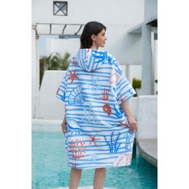 NUBURGREY Surf Poncho Hooded Beach Towel Quick Dry Terry Cloth Changing with Pockets Swim Cover Up for Adults Surfing Accessories Ocean Swimming Gear