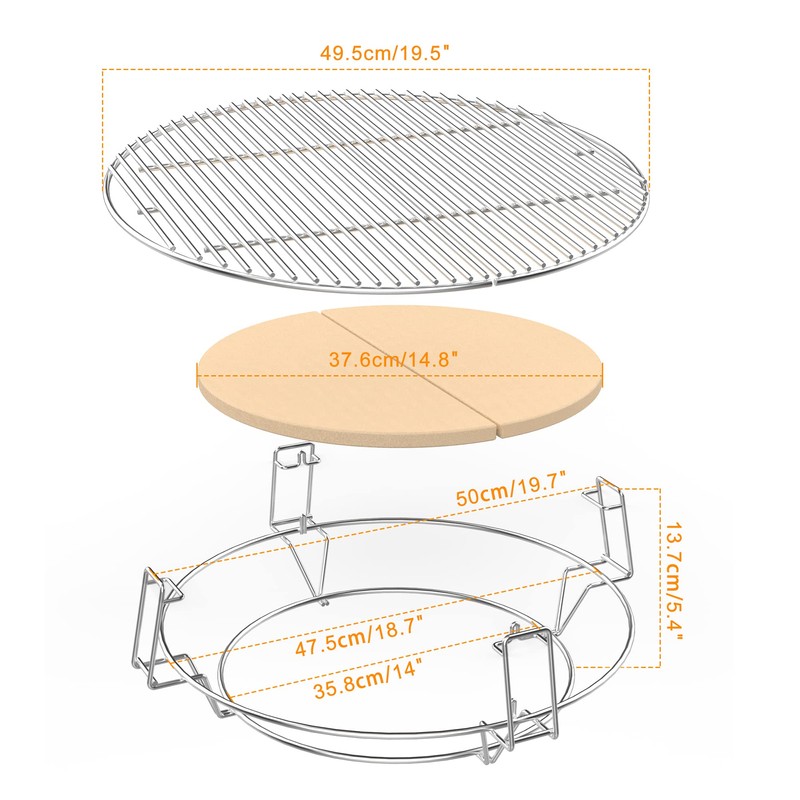 onlyfire Barbecue Cooking Grate System Grilling Accessory for Weber 22"
