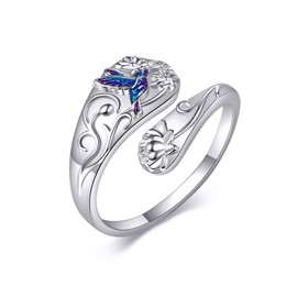 AXOMY Hummingbird Spoon Rings 925 Sterling Silver Adjustable Humming Bird Thumb Rings Hummingbird Jewelry Birthday Jewelry for Women Mother, Sterling Silver, No Gemstone