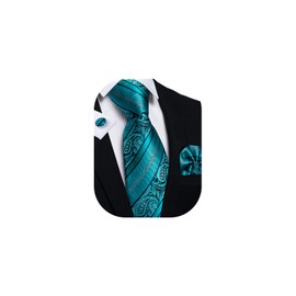 DiBanGu - Juego de corbatas para hombre, diseño de cachemira, tela de seda, con corbata y bolsillo cuadrados, juego de regalo formal y corbata regular, Verde azulado (Teal Stripe), Talla única