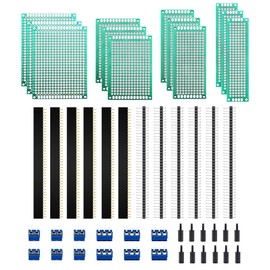 HUAZIZ Pack of 48 PCB Board Kits, 12 Pieces Double-Sided PCB Prototype Cards, 12 Pieces Male Female 40 Pin Header, 12 Pieces 2P/3P Screw Terminal, 12 Pieces Nylon Column