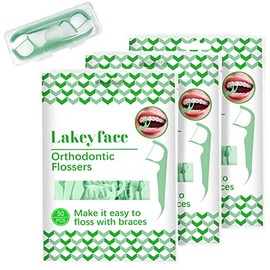 Lakeyface- 150 unidades de hilo dental ortodóntico para aparatos con dispensador, hilo dental para niños y adultos, hilo dental para aparatos, palillos de hilo dental, bolsa de 50 unidades (paquete de