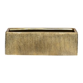 Royal Imports Flower Glass Ceramic Vase Decorative Centerpiece for Home or Wedding - Etched Rectangle Shape, 4"x12", Gold