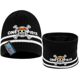 Get Trend One Piece Beanie Winter Accessories Set for Boys Teens, 2pcs Winter Hat & Snood Neck Warmer, Cosy Knit, Anime Gifts