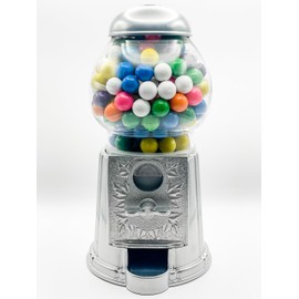 Medium Size 11" Metal and Glass Candy Gumball Machine, Silver Color