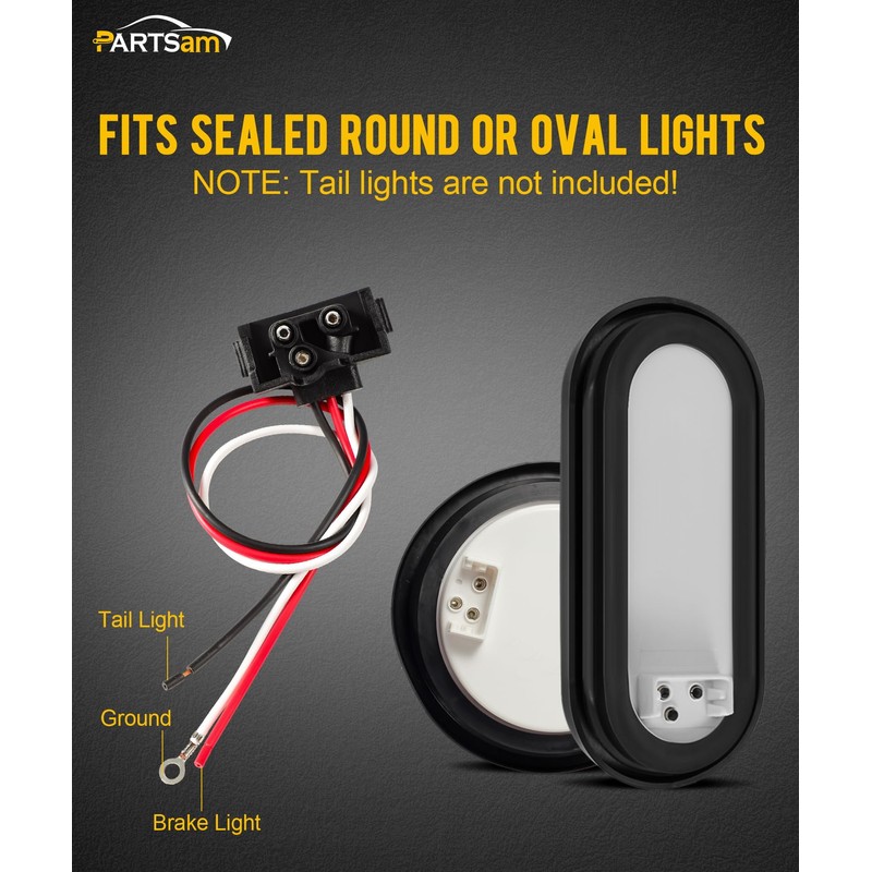Partsam 8X Truck Trailer Molded 3 Prong Pigtail Harness Stop