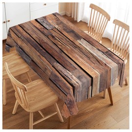 Walmsco Tablecloth Vintage Wood Board Brown Decor For Dining Room Kitchen Rectangular Table Cover 132 * 178cm