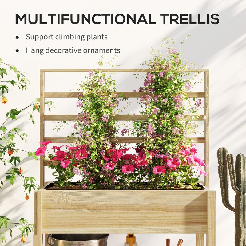 Outsunny Wooden Raised Garden Bed with Trellis, Elevated Planter Box