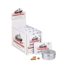 Fisherman's Friend Lozenges Original for Sore Throat Cough and Cold Relief 24 x 25g Packs Bundle with TinTastic Refillable Tin