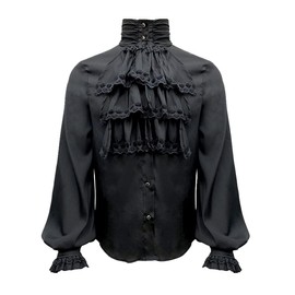 Apocrypha Mens Pirate Shirt Vampire Renaissance Victorian Medieval Gothic Shirt (Large, Black)