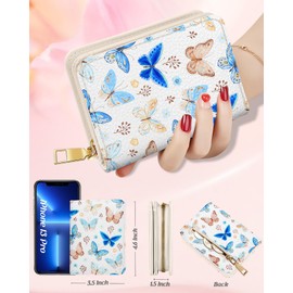 Bistup Credit Card Holder Wallet for Women Cute Leather Ladies Teen Girls Female Cardholder Wallets Accordion Purse Small Medium Aesthetic Print Butterfly Modern Design Rfid Zipper Around