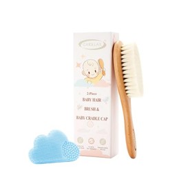 Baby Hair Brush & Comb Set, Organic Wooden Hairbrush Natural Goat Bristles for Newborns & Toddlers, Ideal for Cradle Cap & Itching, Perfect Shower and
