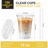 100 Sets - Clear Plastic Cups with Lids and Straws,