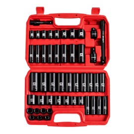 LLNDEI 3/8" Drive Impact Socket Set SAE and Metric (5/16"- 3/4", 8-22mm) 48pcs, CR-V Steel, 6 Point Sockets, Extension Bar (3-in, 6-in), 1/2"F to 3/8"M Reducer Universal Joint