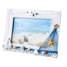 YOVECATHOU Desktop Wooden Photo Frame Picture Frames DIY 6x4 Inch, in Mediterranean For Nautical Beach Themed Home Coffee Shop Decoration