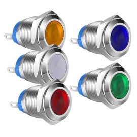 Gebildet 5pcs 12mm AC/DC 12-24V Stainless Steel Waterproof LED Indicator Light Metal Shell Pilot Custom Dash Signal Lamp Concave Head