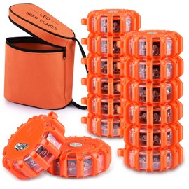 Tobfit 12 Pack LED Road Flares Emergency Lights Roadside Safety Beacon Disc Flashing Warning Flare Kit with Magnetic Base & Hook for Car Truck Boats | 9 Flash Modes (Batteries Not Included) (12)