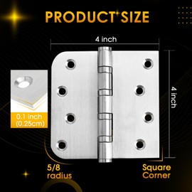 Qtanber 304 Stainless Steel Door Hinges, 4 inch X 4 inch Heavy Duty Door Hinges, Ball Bearing Door Hinges, Non Removable Pin, with Square and 5/8'' Radius 3 Pack