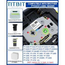 TITBIT TZe Colored Label Maker Tape Replacement for Brother P Touch Label Maker Cartridge Color TZe Tape 12mm 0.47” Laminated TZe-231 131 431 531 631 731 for P-Touch PTD210 PTD400 PT-H100,6 Pack