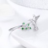 S925 Sterling Silver Hummingbird Open Statement Rings Green Crystal CZ
