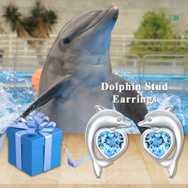 POTOPYY Dolphin Earrings for Women 925 Sterling Silver Dolphin Stud Earrings for Sensitive Ears Cute Dolphin Stud Ocean Animal Jewelry Mothers Day Birthday Gifts for Sister Dolphin Lover