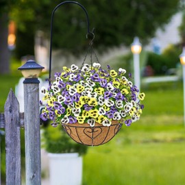 MEIVINES 2Pack Artificial Hanging Plants Flowers Basket for Outdoor Outside Spring Summer Decoration Colorful Faux Silk Pansy in Planter UV Resistant Flowers for Home Patio Garden Porch (Mix 3Color)