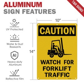 T&R Large Watch For Forklift Traffic Sign - 2 Pack - 14 x 10 Inches Rust Free .040 Aluminum Reflective - UV Protected, Waterproof and Fade Resistant - 6 Pre-drilled Holes