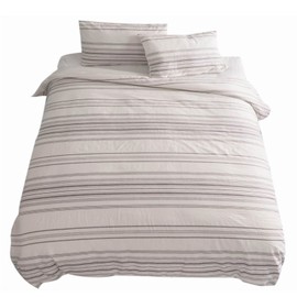 meadow park Linen Blend Duvet Cover Set Queen Size, 3 Pieces (1 Duvet Cover and 2 Pillow Shams), Basic Style with Button Closure, Washed French Flax, Sripe.