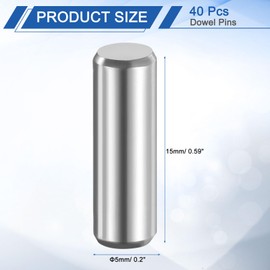 sourcing map 40 Pcs 5 mm x 15 mm Dowel Pins 316L Stainless Steel Cylindrical Dowel Pins Shelf Support Peg Pin Rod Fasten Elements Metal Shelf Pegs Silver Tone