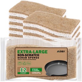 AIDEA XL Non-Scratch Scrub Sponges, 12Count, Natural Sponge for Non Stick Cookware, Sponges Kitchen, Cellulose Cleaning Sponge for Dishes, Kitchen, Bathroom, Household