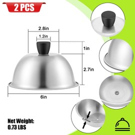 HaSteeL 6 Inch Basting Cover, Stainless Steel Melting Dome Set of 2, Small Metal Steaming Cover Grill Lid for Cheese Burger, Ideal for Indoor & Outdoor Flat Top Griddle Teppanyaki, Dishwasher Safe
