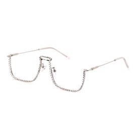 Naimo Sparkling Rhinestone Half Frame Eyeglasses No Lens Sunglasses U Shape Metal Half Glasses Frame