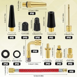 32pcs Bicycle Valve Adapter Set, Brass Bike Tire Valve Pump Adaptor Tire Inflator Adapter Needles Kit for Bikes Sports Balls Air Tools Inflatable Device for Presta Schrader Accessories