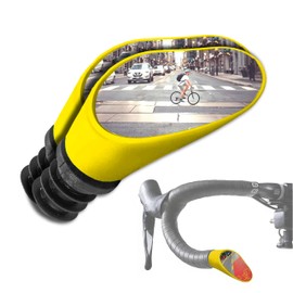Sprintech Swiss-Made Convex Chrome-Plated Bike Mirror for Drop Bars – Hand-Finished, Adjustable, Reflective Surface, Durable ABS Housing, Universal Fit for Enhanced Rear Visibility (Yellow, Pair)