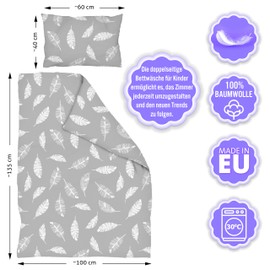 Amilian Children's Bed Linen 100 x 135 cm, Baby Bed Linen Set, Size Baby Bedding 135 x 100 cm with Pillowcase 40 x 60 cm, 100% Cotton Baby Bed Linen 100 x 135 cm, Boys’ Girls’ Bed Linen