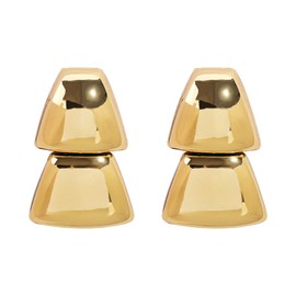 Double Rectangle Drop Stud Earrings for Women Lightweight Exaggerated Geometric Drop Statement Studs Earring Minimalist Delicate Y2K Beach Party Jewelry Gifts (Golden)